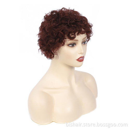 Wholesale super wine red color curly wigs women's short kinky Curly Wig Brazilian human hair curly wigs